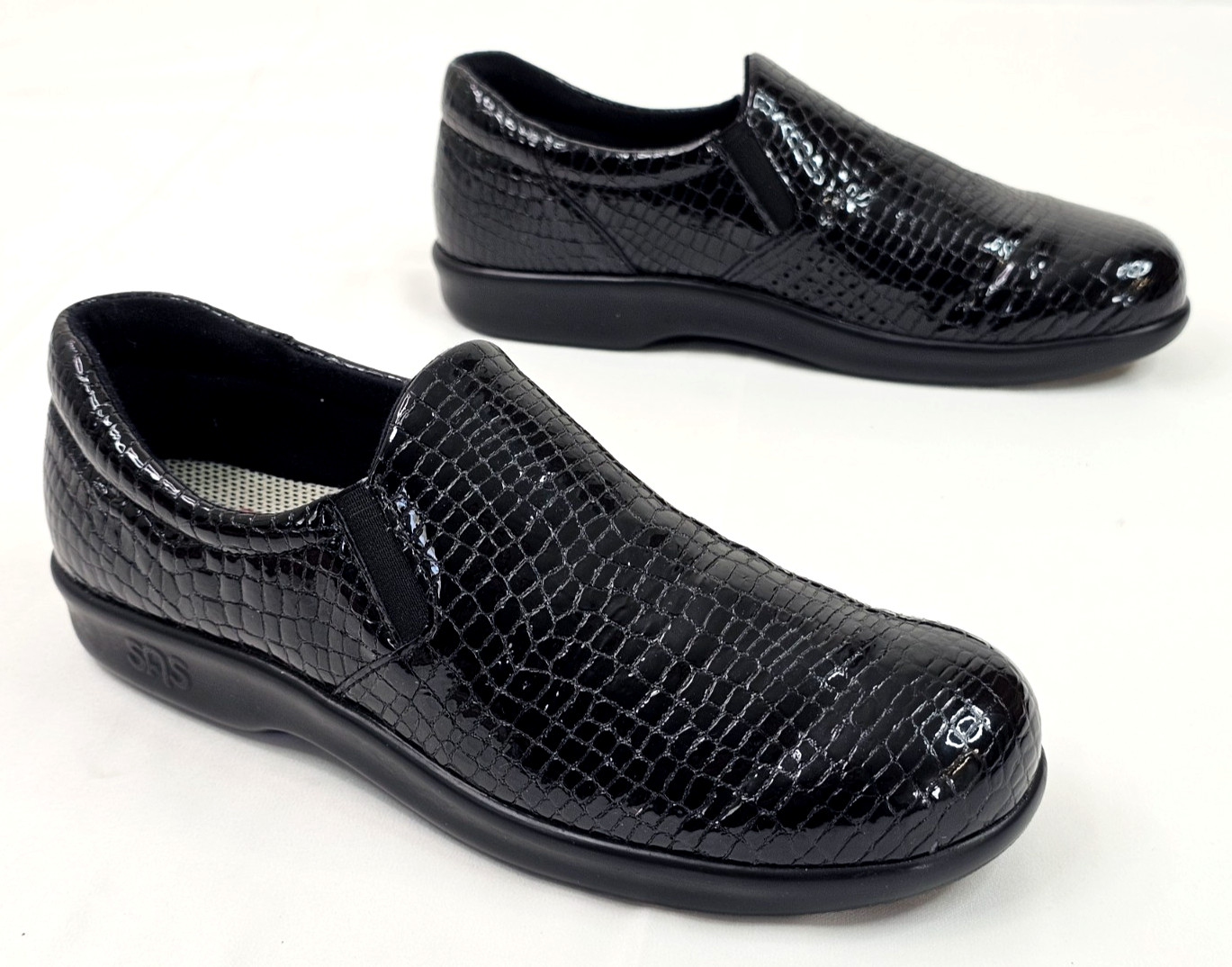 SAS Viva Croc Leather Comfort Loafer Women 7.5S (Slim = AAA) Black Tripad Shoe