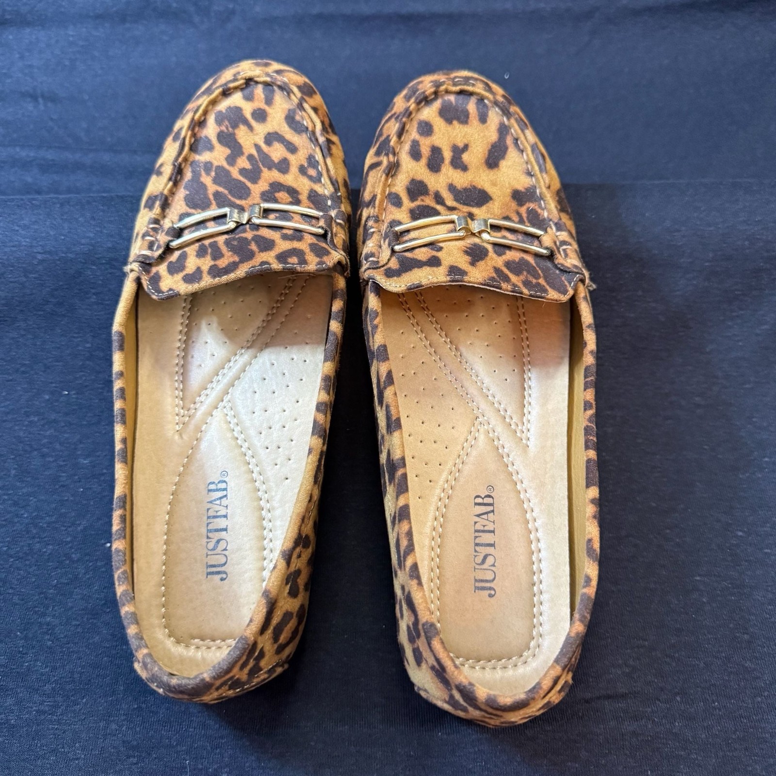 JustFab Women’s Leopard Print Moccasin Driving Loafers with Horsebit Detail