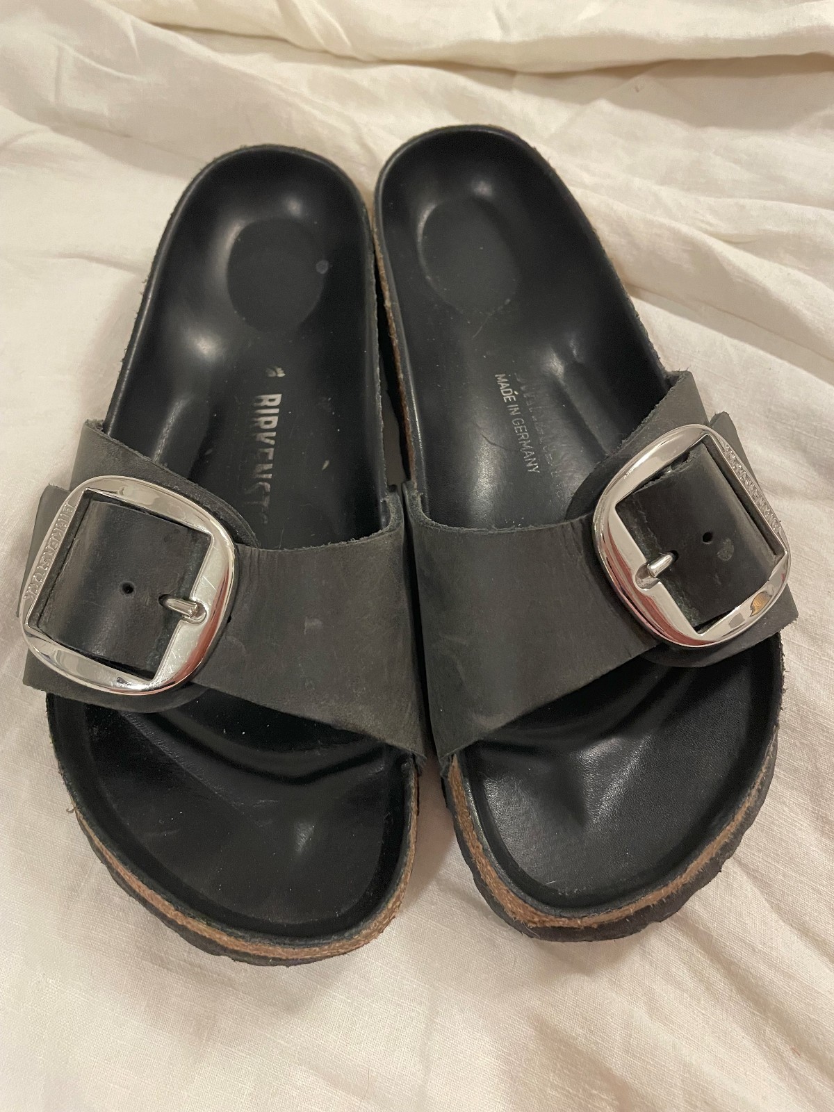 Birkenstock Madrid Big Buckle Sandals – Black Oiled Leather – EU 38 (7-7.5)