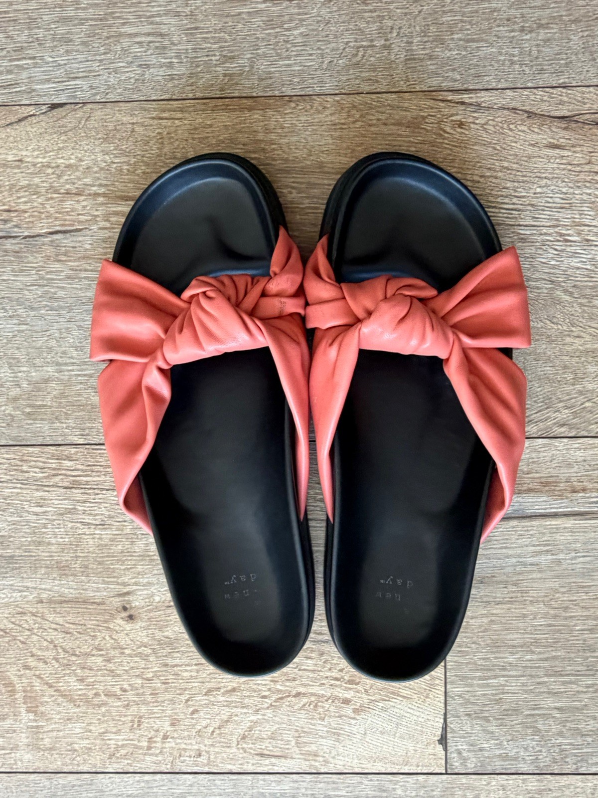 A New Day Sandals Womens 10 Kaylin Knot Slide Flats Slip On Orange Faux Leather