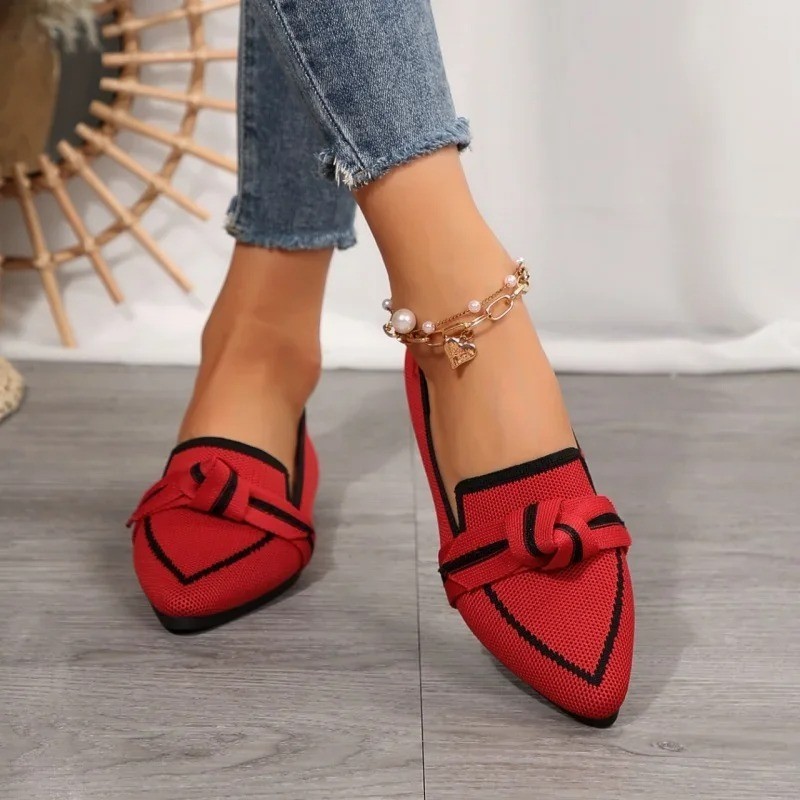Women Flats 2024 New Knitted Slip Breathable Comfortable Solid Color Shoes