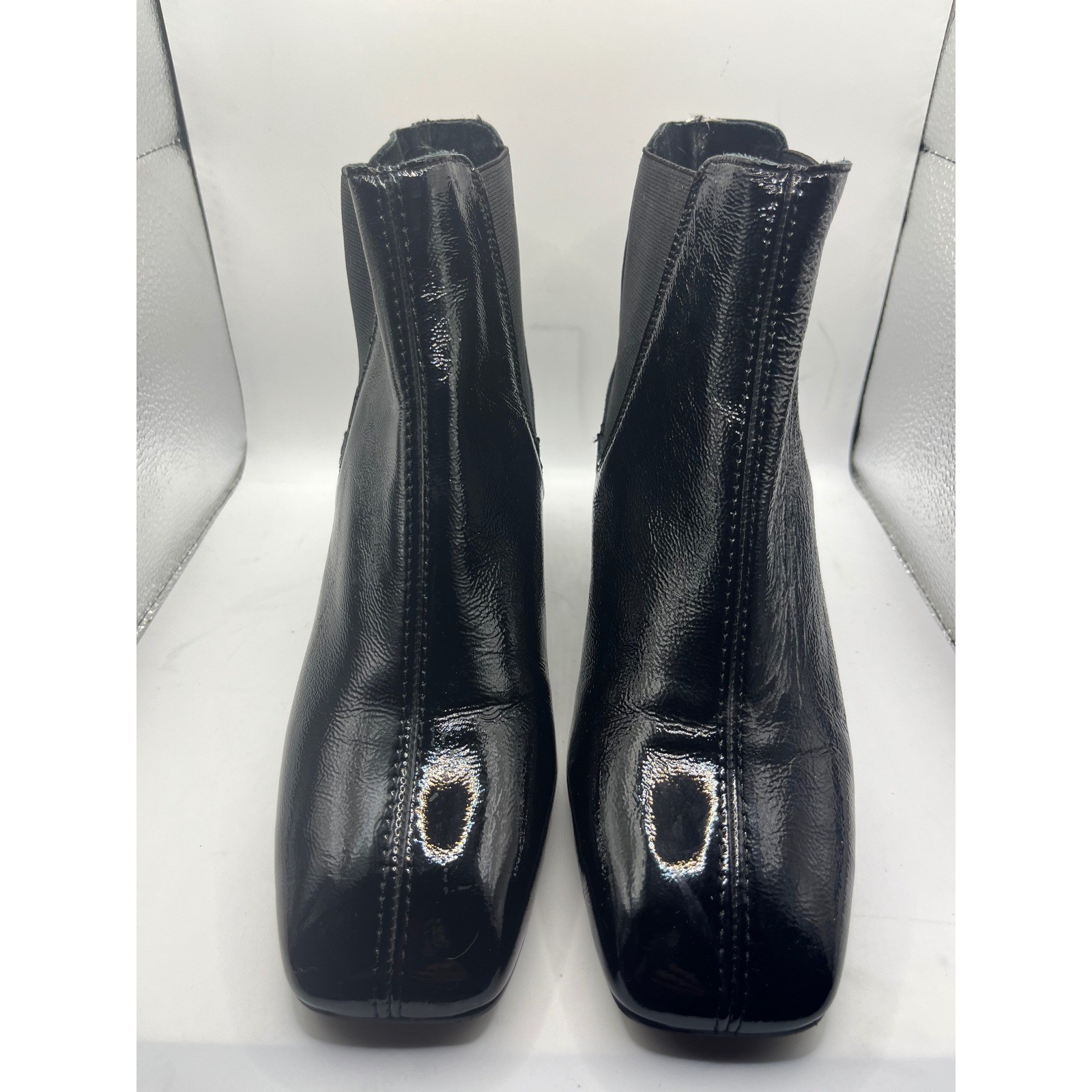 L’Intervalle Patent Leather Ankle Boots Square Toe Block Heel Booties