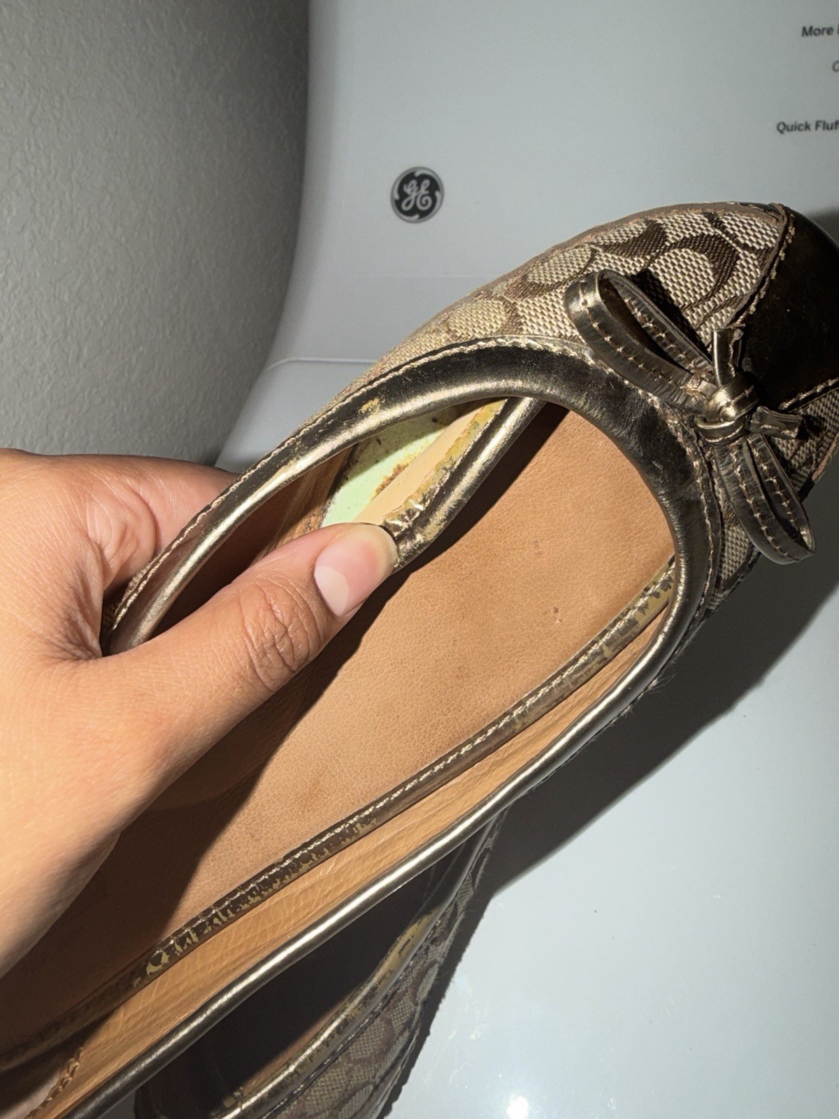 Vintage Y2k Coach Ballet Flats Brown Leather Trim And Signature Canvas Size 7.5