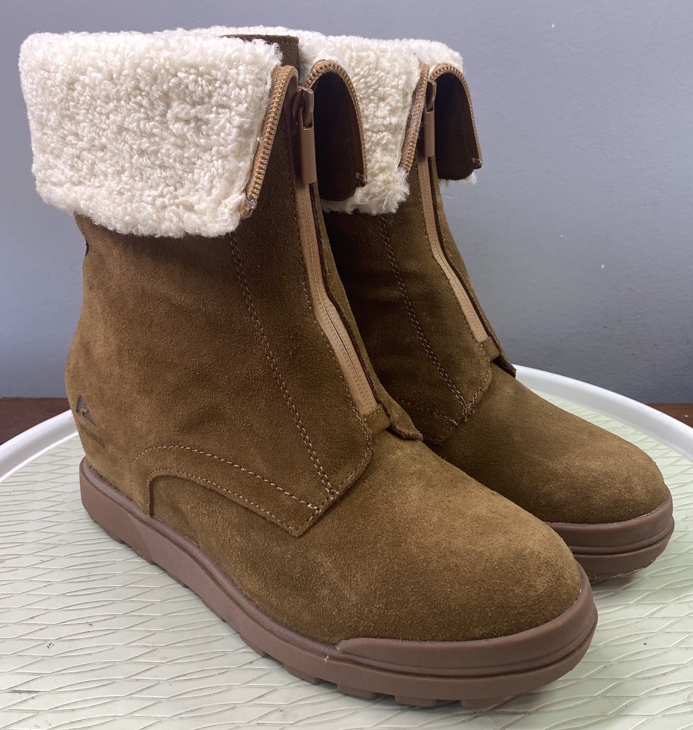 Ozark Trail Women Leather Wedge Winter Ski Boot Waterproof Hidden Heel Brown 10