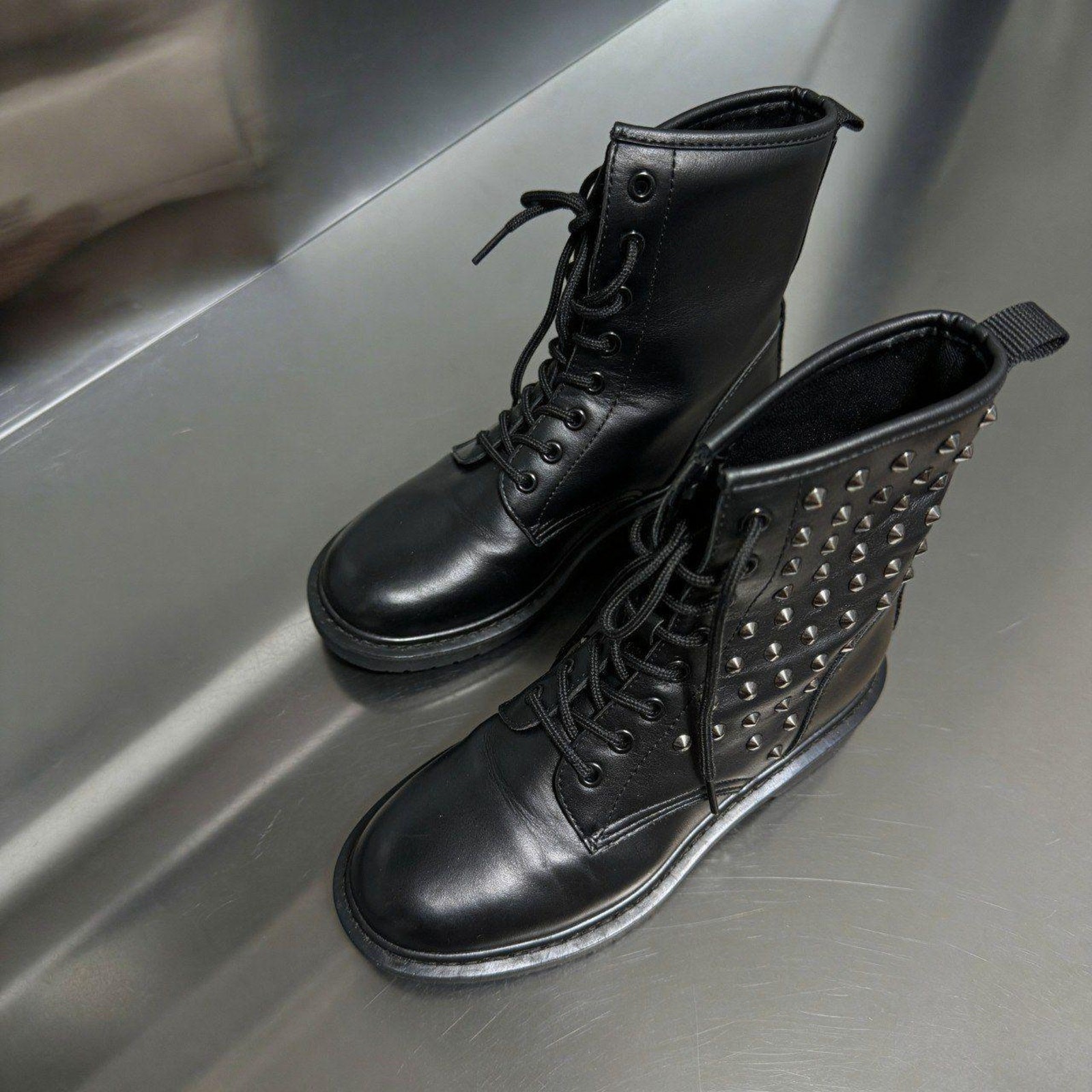 Vintage Black Studded Combat Boots Rockstar Girlfriend Indie Sleaze Archive Core