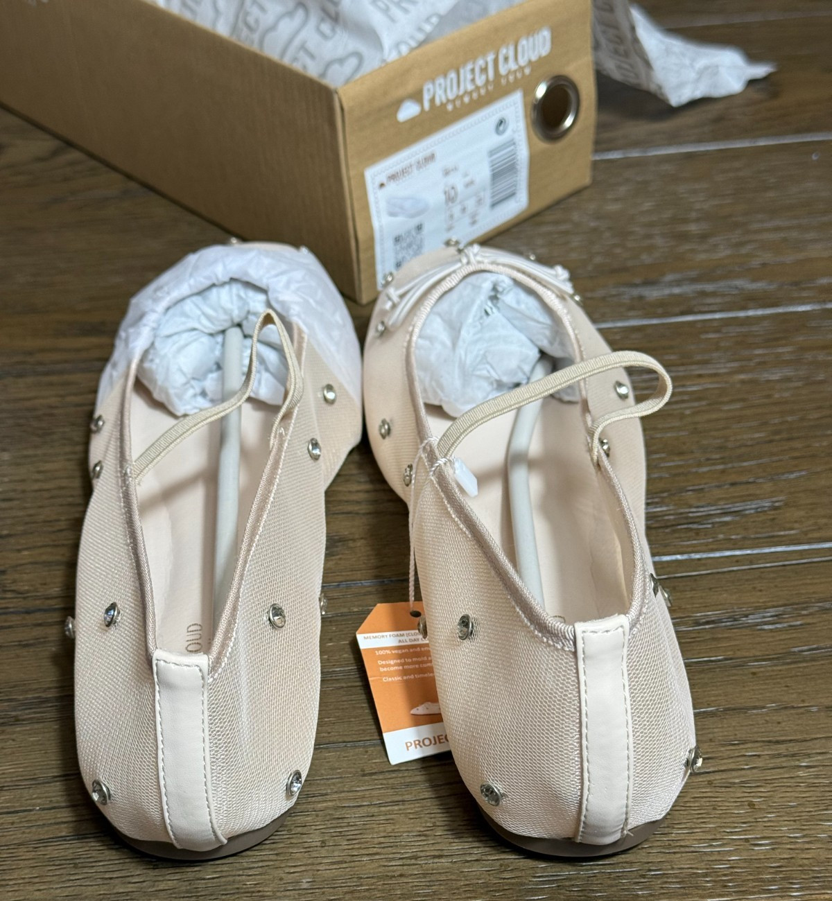 Project Cloud Amity Women’s Ballet Flat Crystal Size 10 Nude Memory Foam