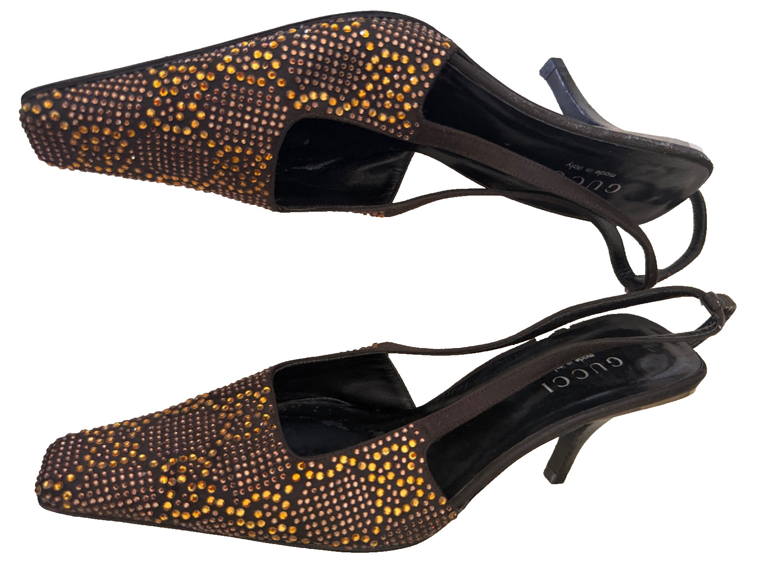 Rare 1998 Vintage Runway Gucci Tom Ford Swarovski Slings Crystal Shoes 39 US 9