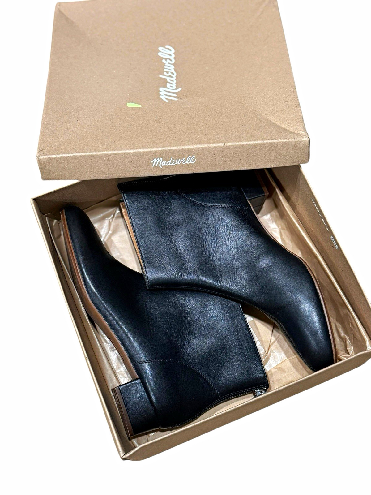 Madewell The Rena Black Leather Ankle Booties Size 7.5 Square Toe Low Block Heel
