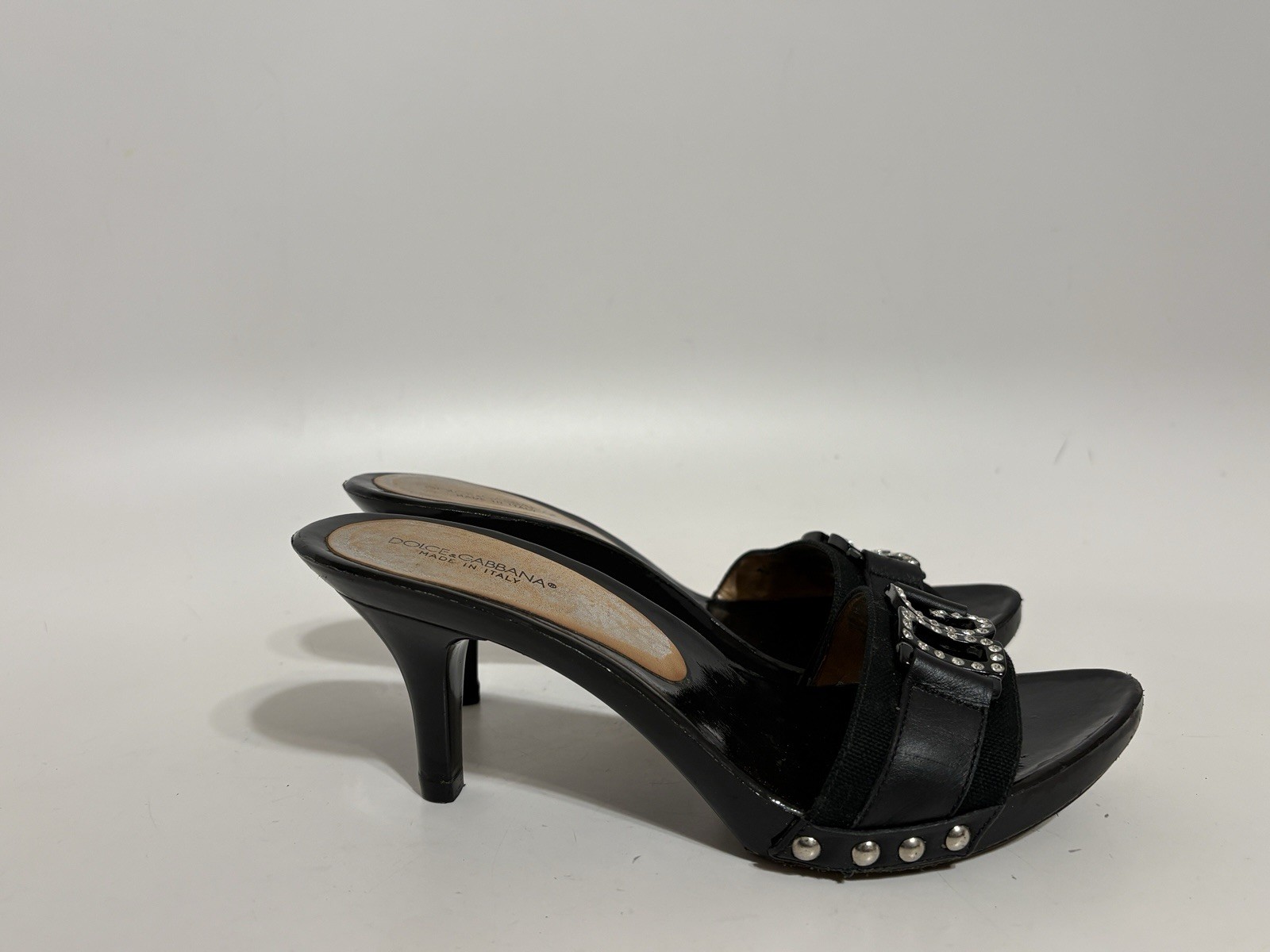 Vtg Dolce & Gabbana Black Crystal Logo Sandals 37