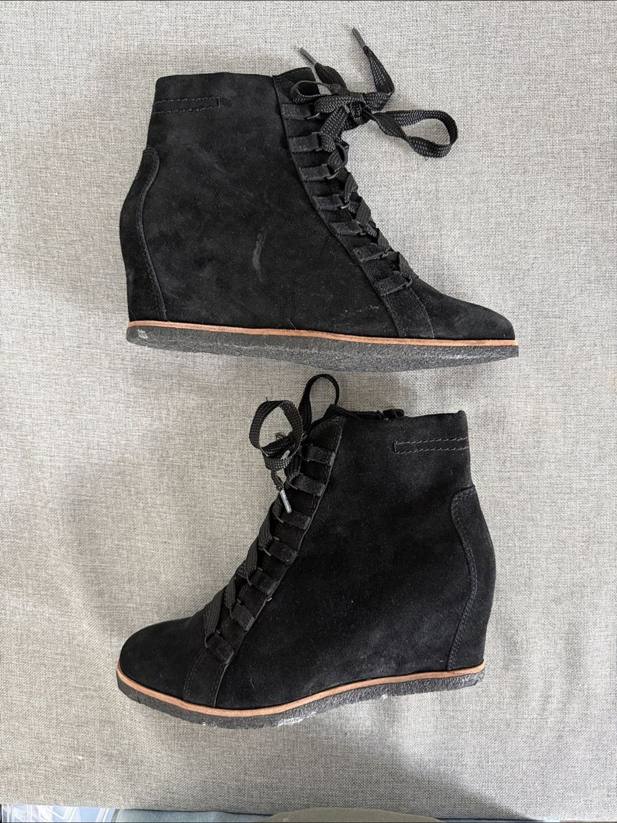 Earth Kalmar Black Suede Lace-Up Wedge Ankle Boots