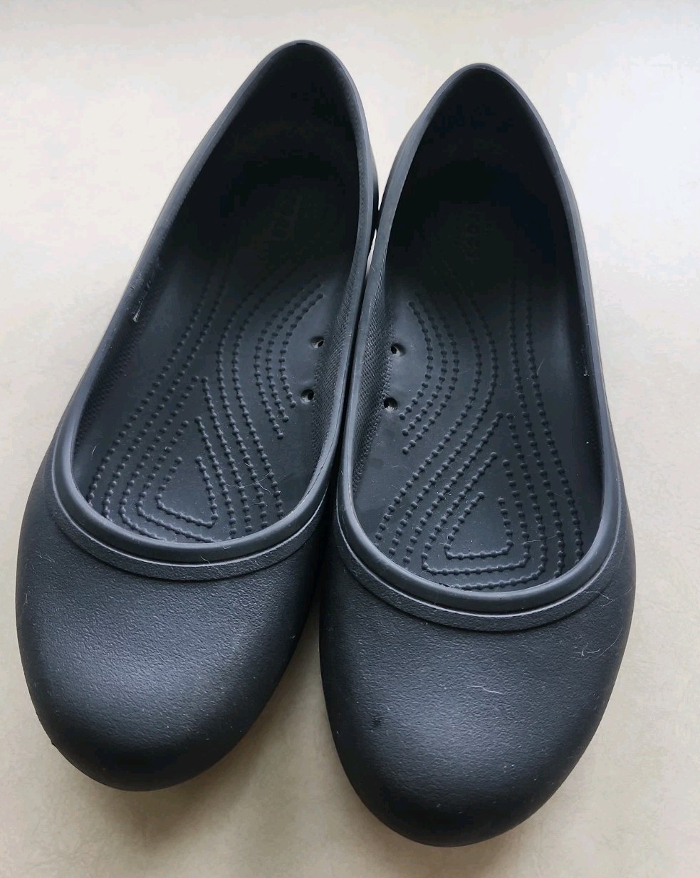 Crocs At Work Slip Resistant Ballet Flats Women 10 Black Rubber Slip On Shoe