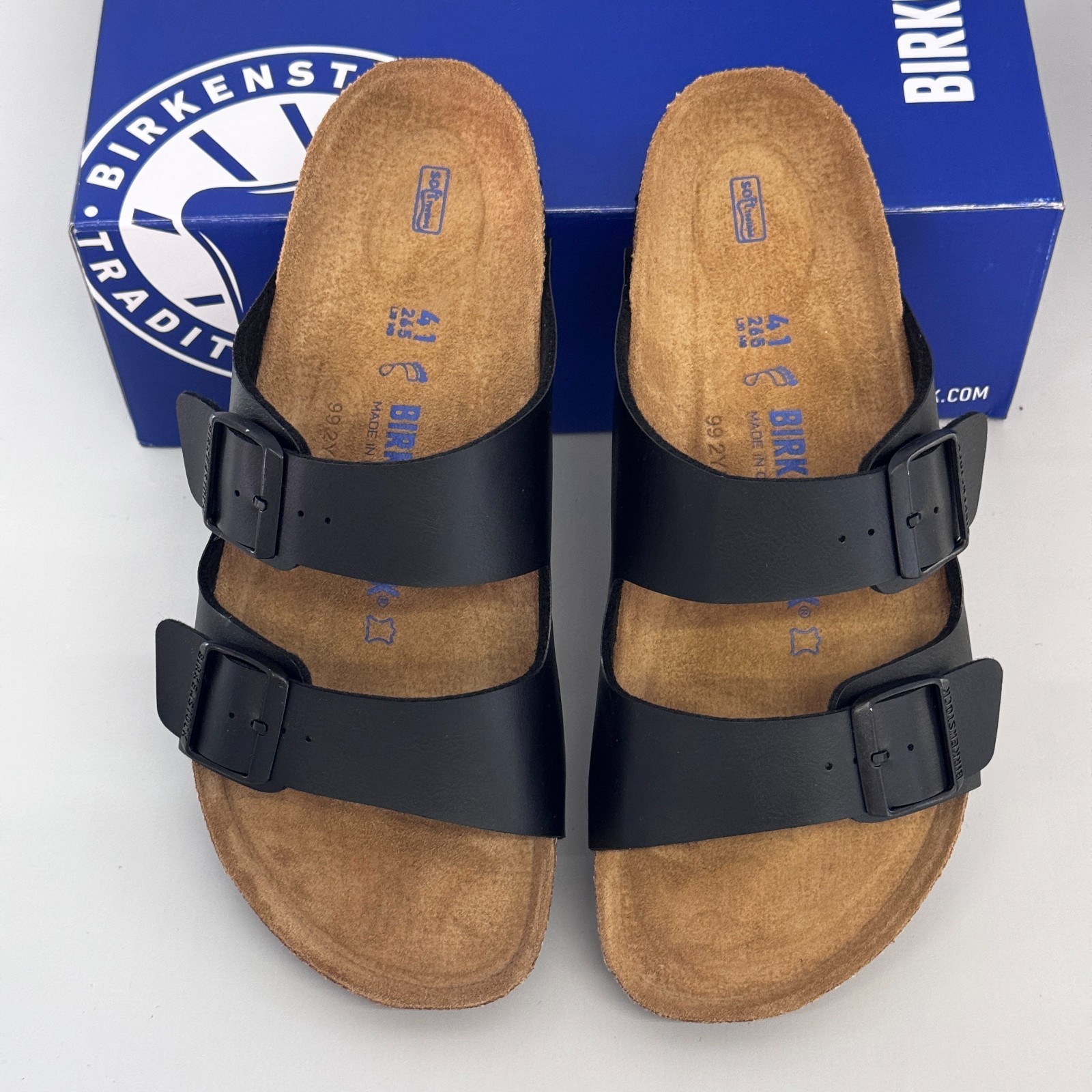 Birkenstock Arizona Soft Footbed Birko-Flor Black Two-Strap Sandals EU37-45