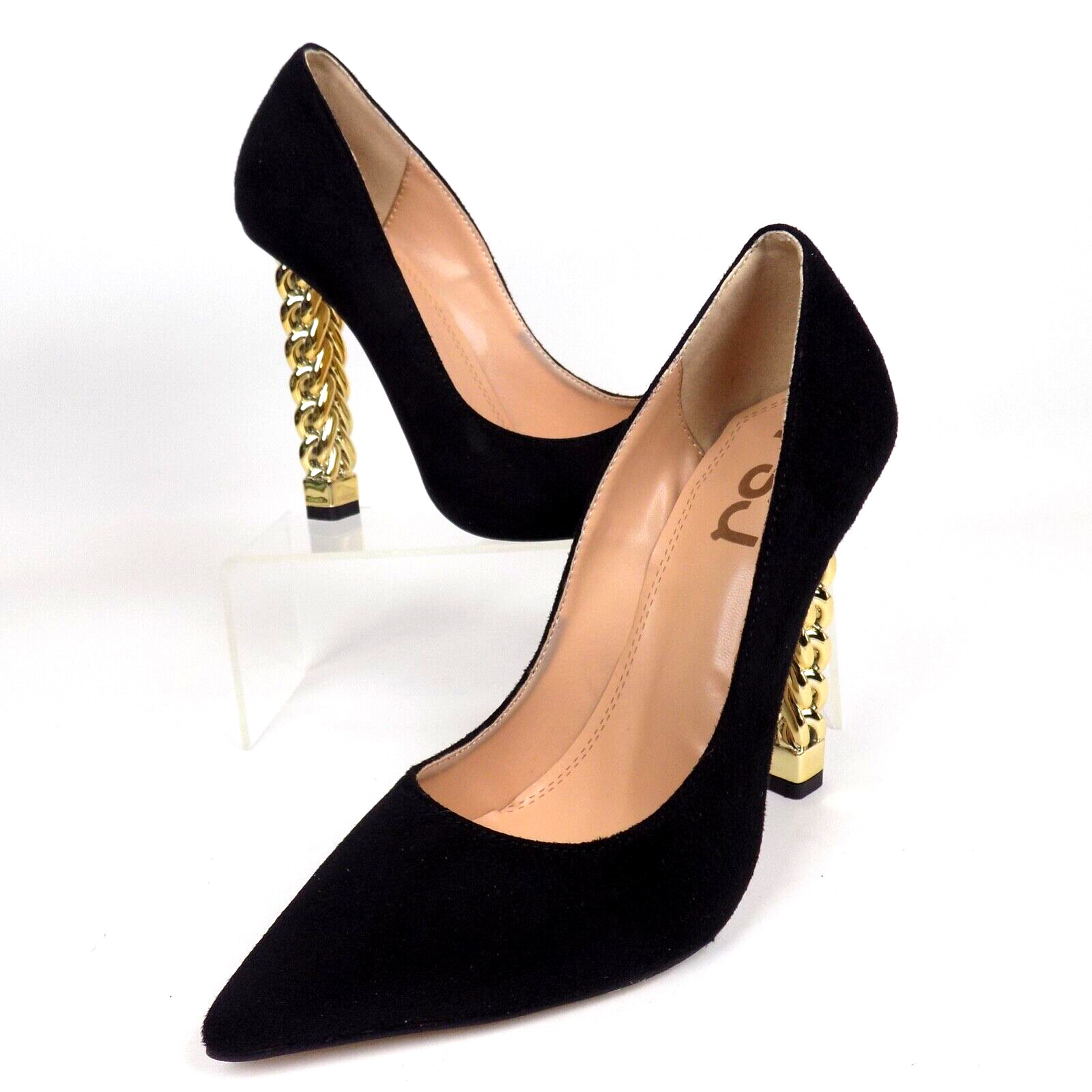 FSJ Pointed Toe High Heel Gold Metal Chain Pumps Women Shoes Size 7.0 M NEW 9263