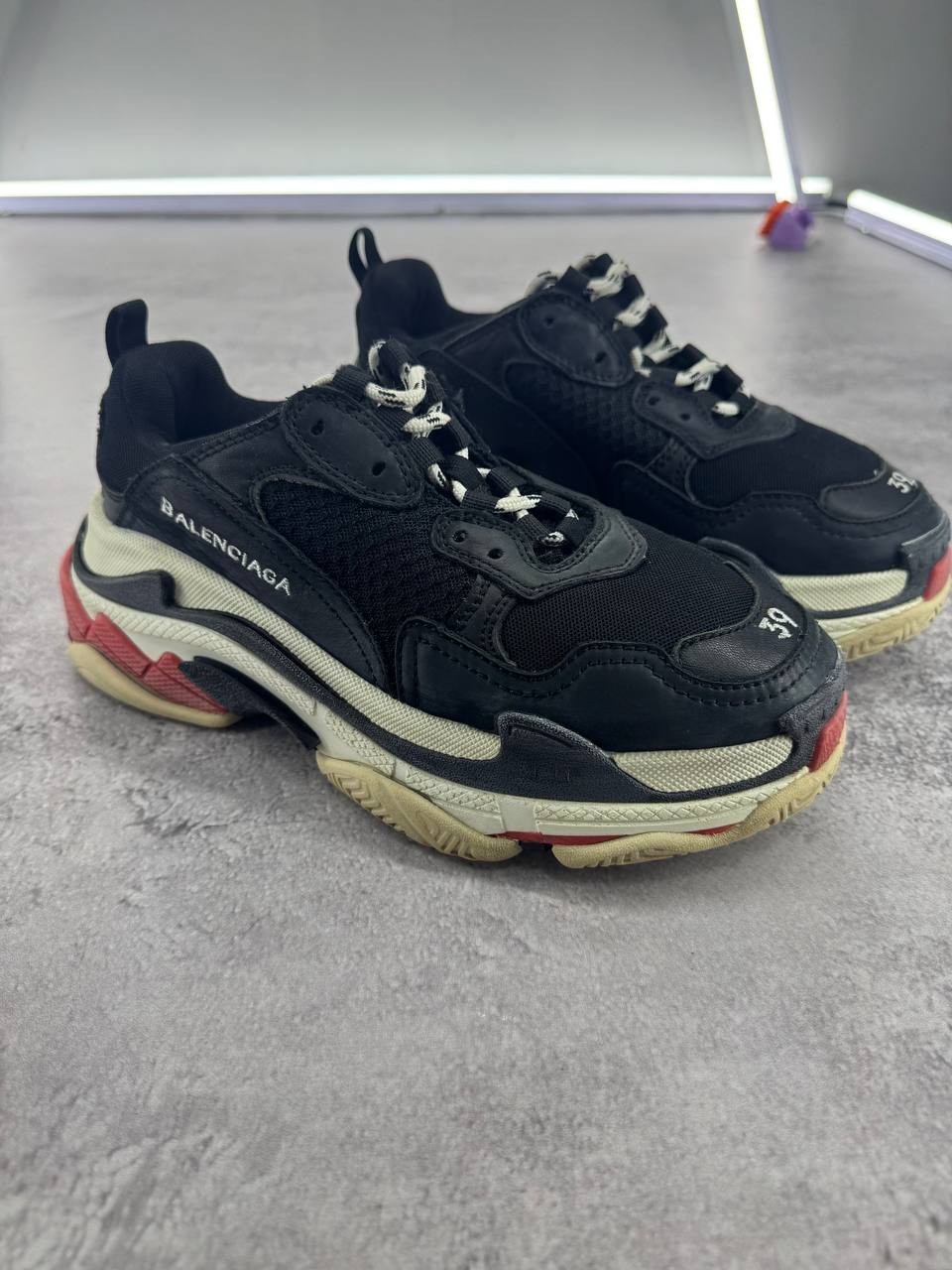 Balenciaga Triple S Black Red Chunky Sneakers Shoes EU 39 Made In Italy