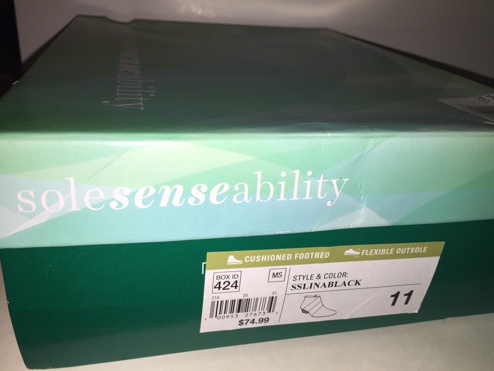 SOLE (SENSE)ABILITY Womens «LINA»Ankle Boots BLACK Size 11M NEW Box Winter Fall