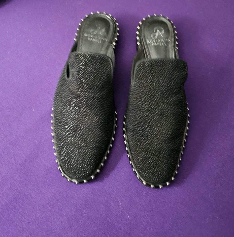 ADRIANNA PAPELL Maura Studded and Embellished Leather Mules in Black Women’s 8M