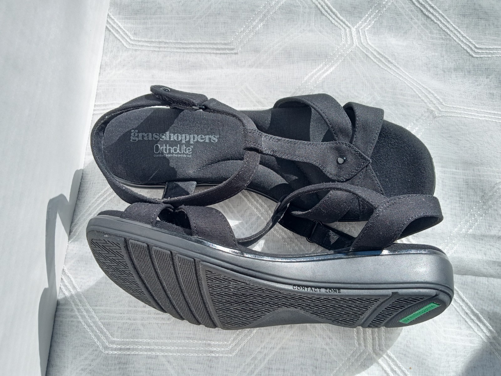 Grasshoppers Ortholite Black Open Toe Strappy Sandals Hook & Loop Women 7.5 W