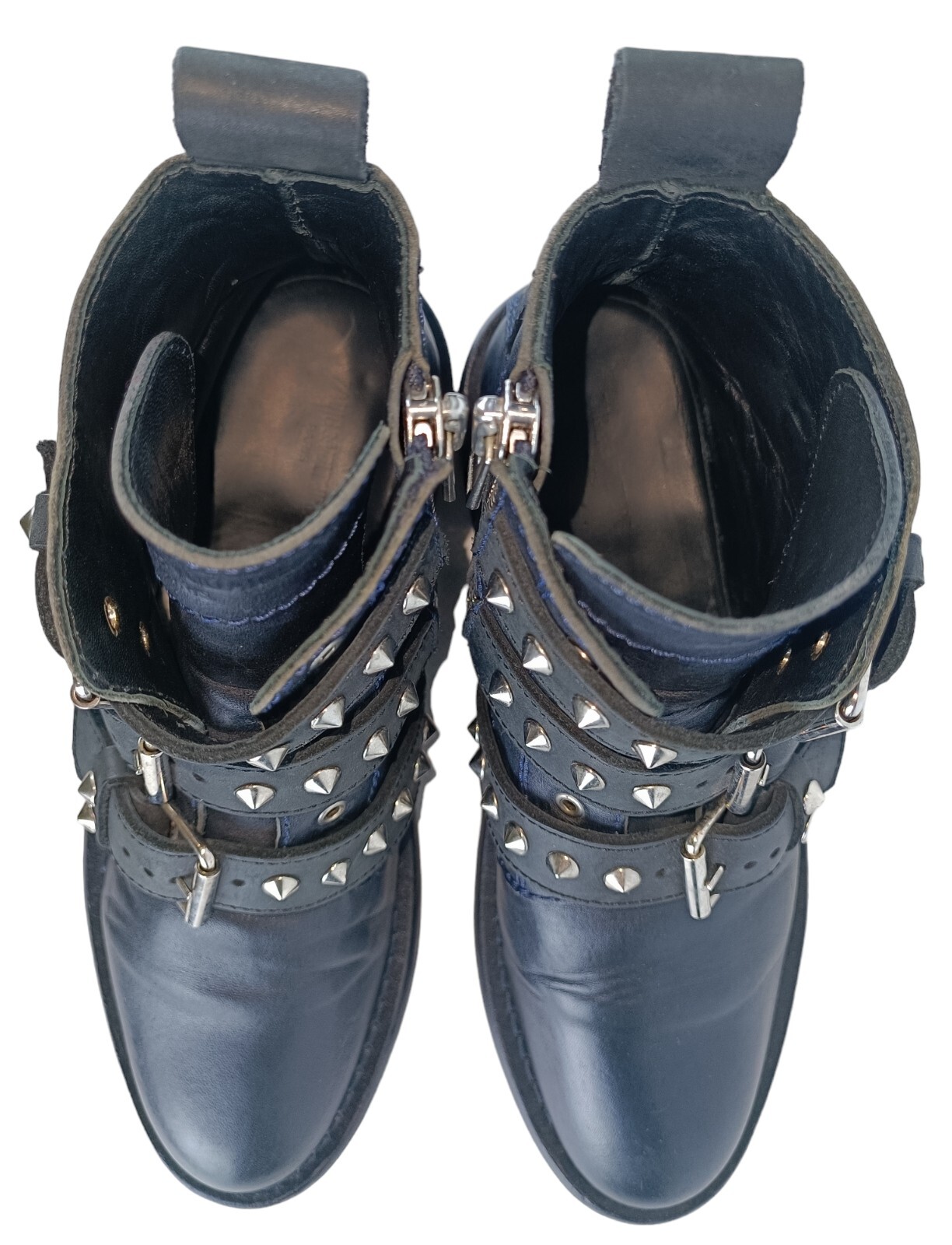 Zadig&Voltaire Womens Black Leather Studded Straps Ankle Boots Size EU 39
