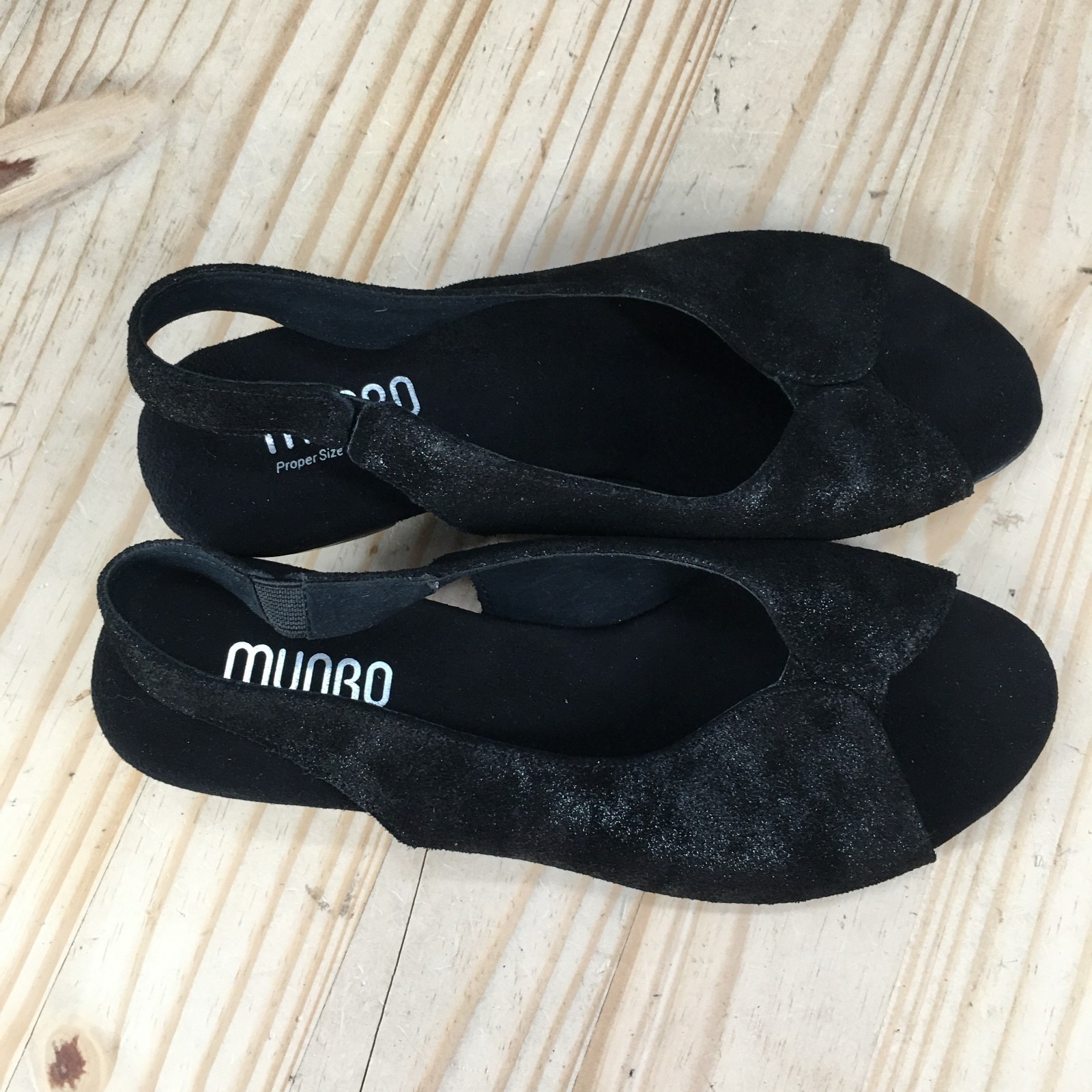 Munro Rochelle Sandals Womens 8.5 Wide Slingback Peep Toe Block Leather Black