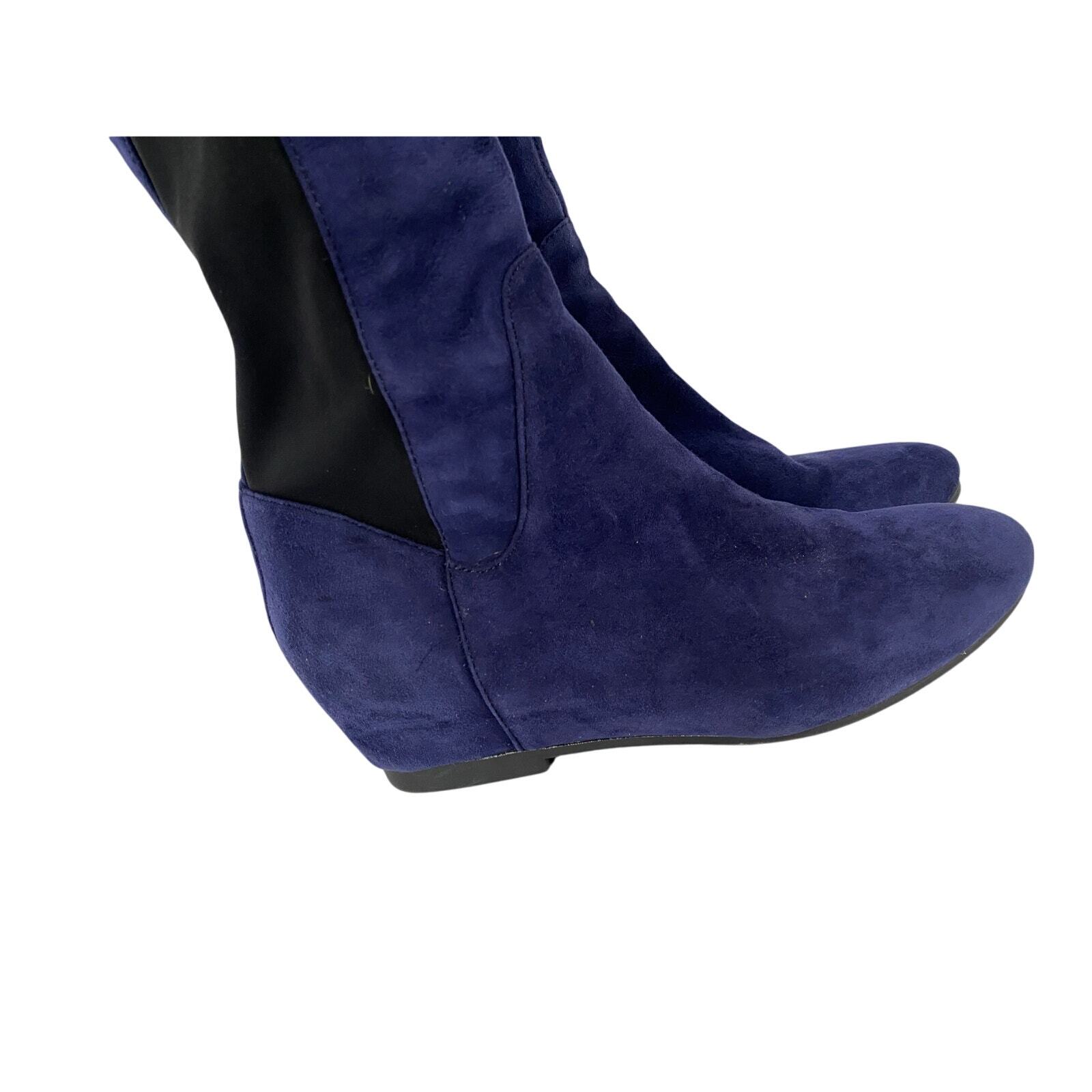 Nine West Women’s Tiberia Tall Riding Boots Royal Blue Suede Textile Wedge 6M