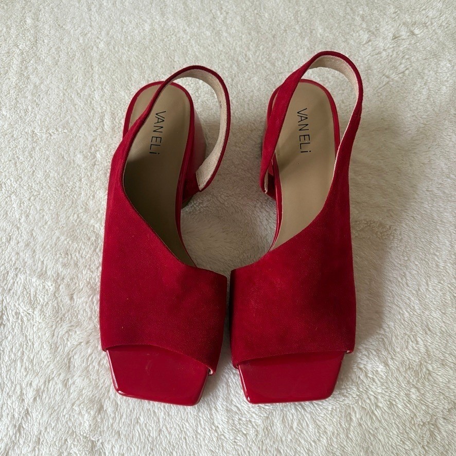 Van Eli Molke Suede Sandals Women’s 9M Red Block Heel Square Toe Slingback