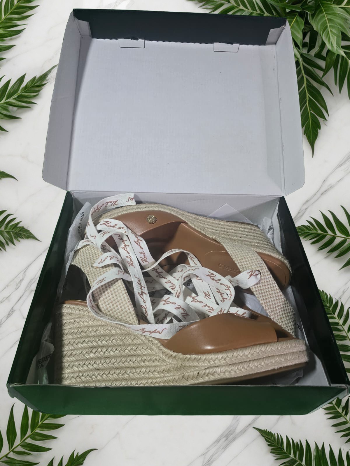 Ankle Tie Espadrilles Women’s Size 10 Platform Tan Karl Lagerfield Paris Cecilia