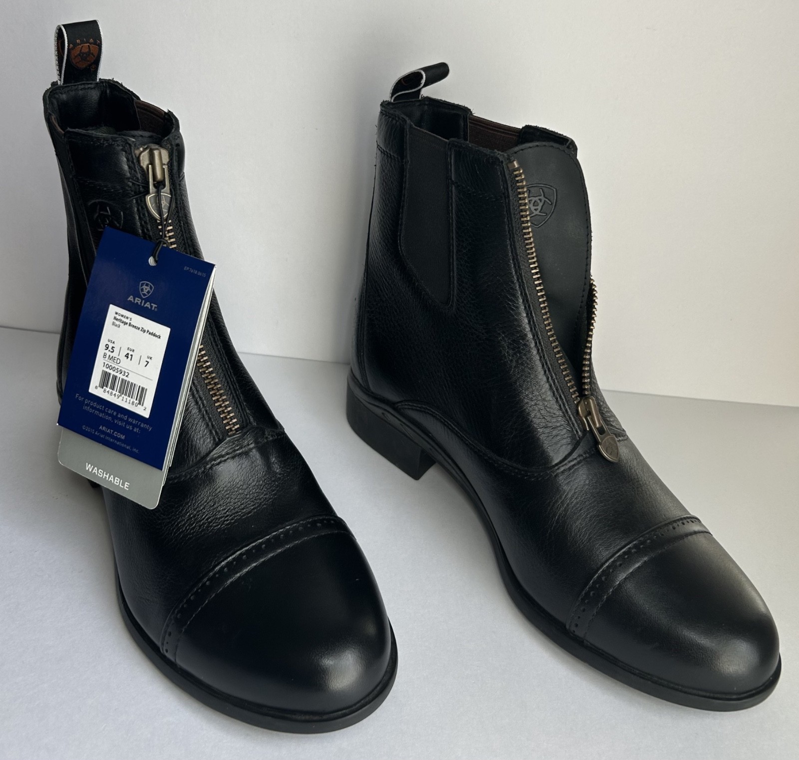 NWT Ariat Women’s Heritage Breeze Zip Paddock Boots Black Leather 9.5