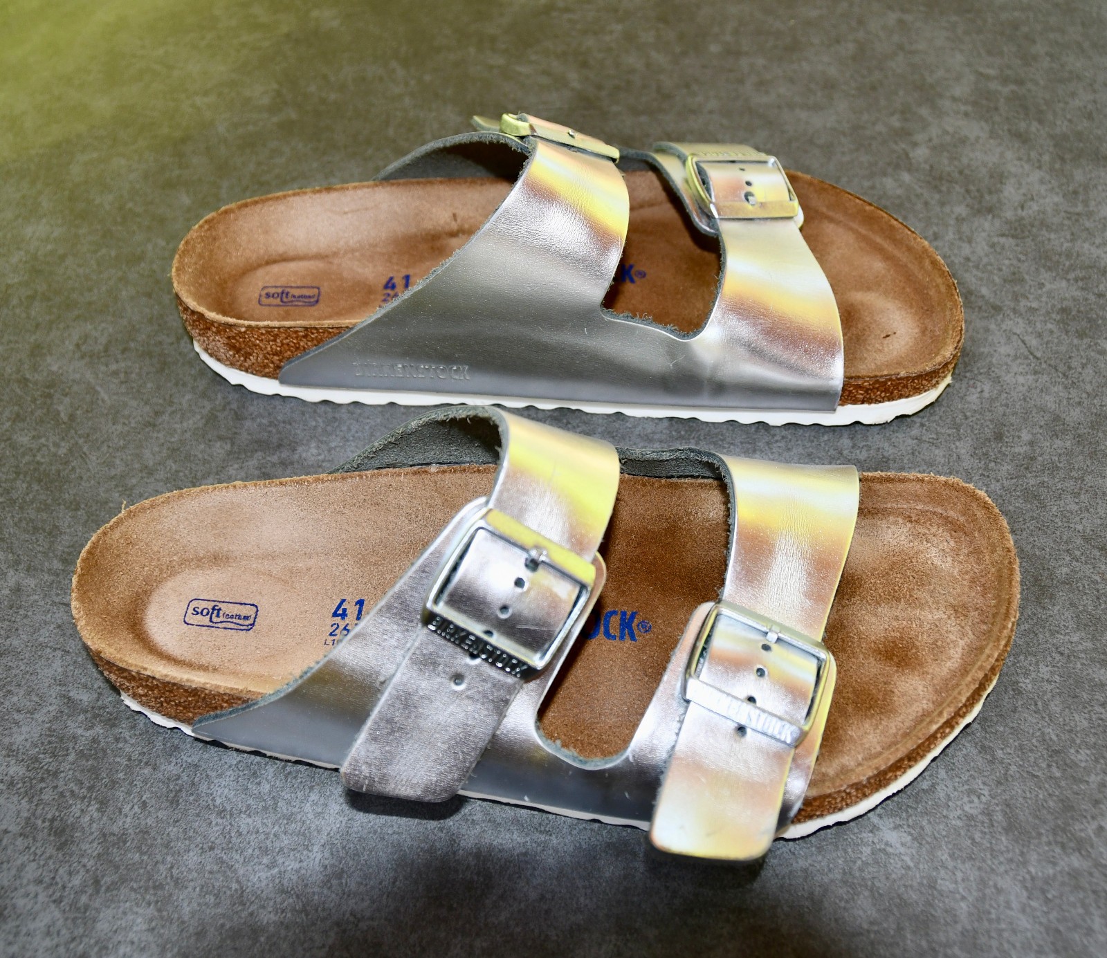 BIRKENSTOCK Arizona SOFT Footbed SILVER Metallic Leather 10 10.5 41 Reg Sandals