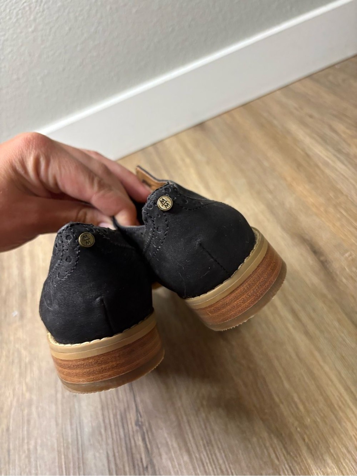 Melrose and Market Black Wingtip Vegan Slip-On Oxford Shoes Faux Suede Size 7