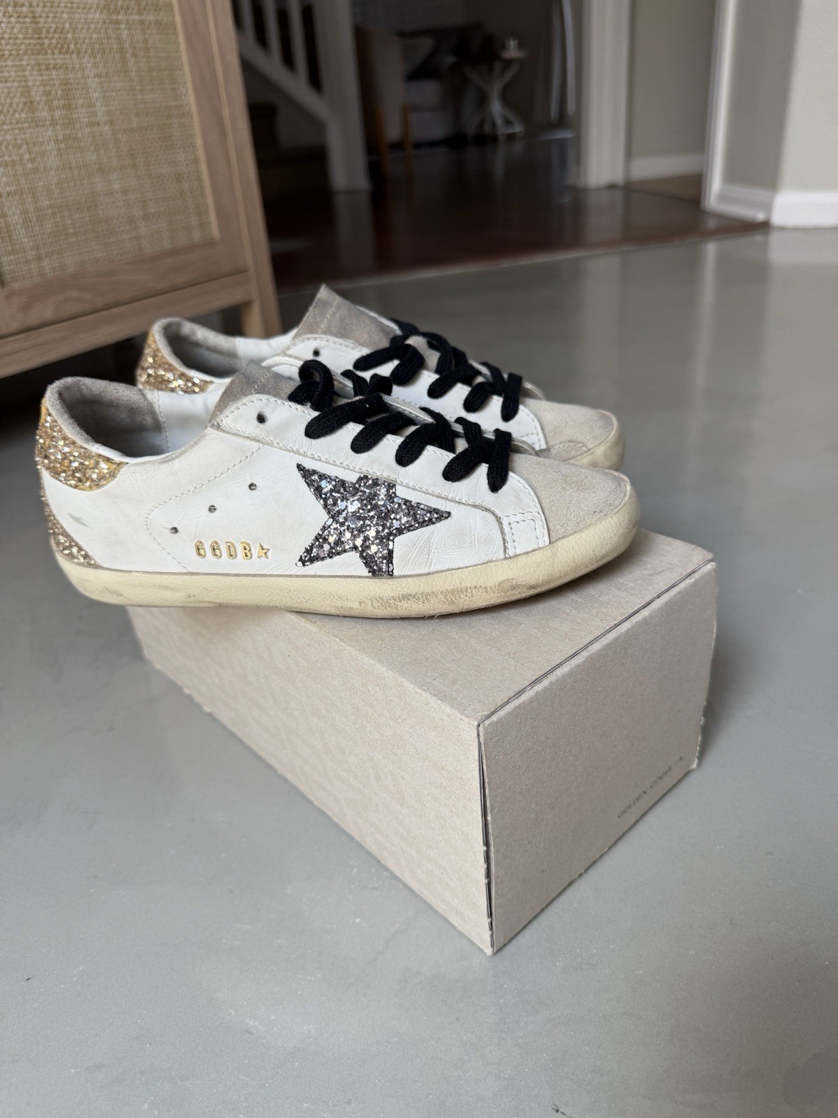 Size 6 or size 36 EU -Golden Goose Superstar White Gold Glitter GWF00102-F005358