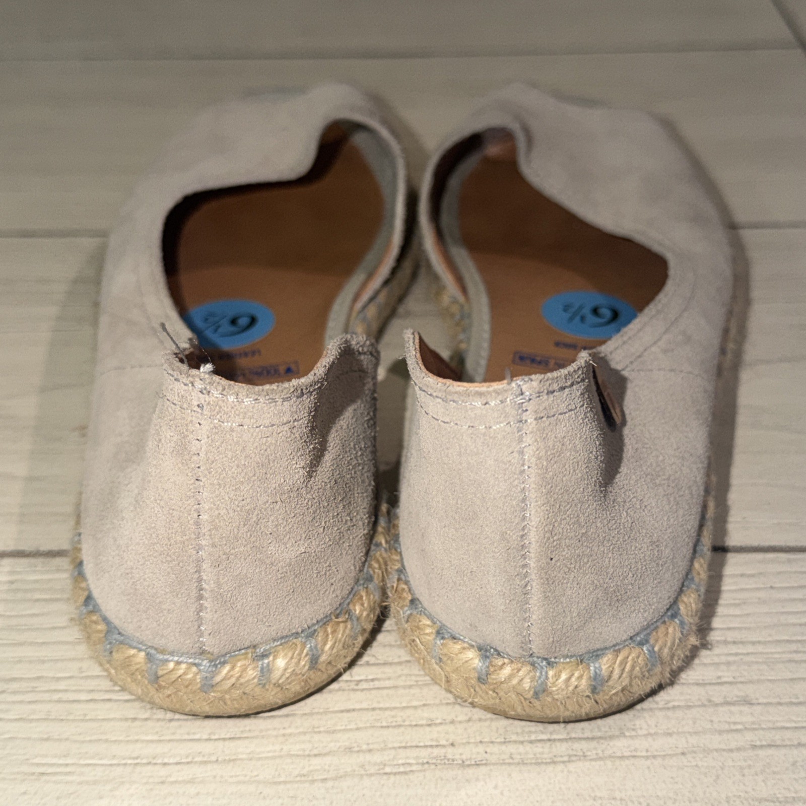 Verbenas Cruz Peep Toe Suede Leather Flats Taupe Espadrille Shoes EU 37 US 7 6.5