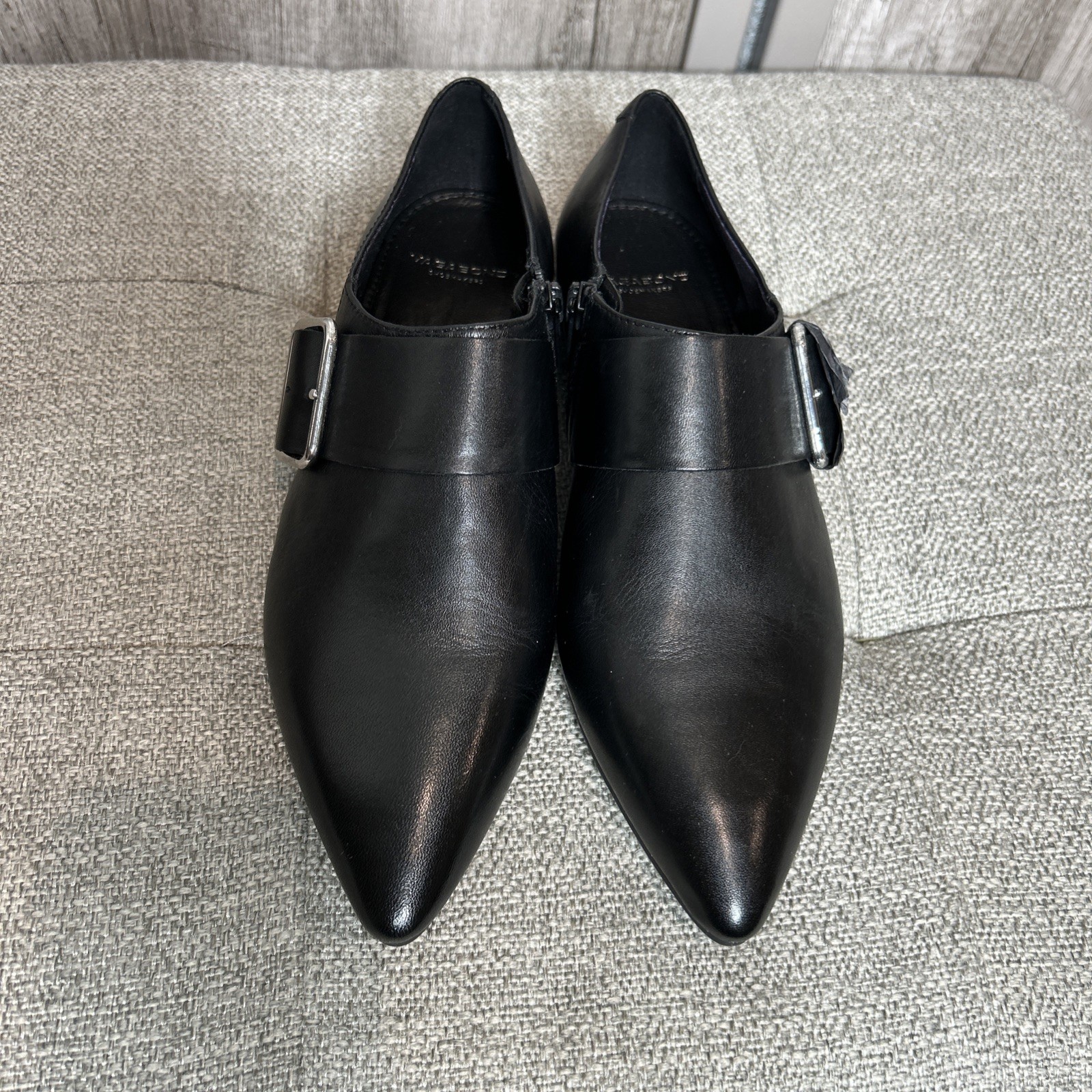 Vagabond Black Kaitlin Leather Buckle Women Shoes Pointed Toe Buckle Zip Size 38