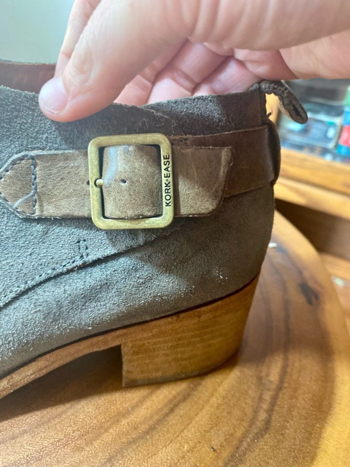 Kork-Ease Mesa Grey Suede and Leather Comfort Ankle Boots with Buckle Size 7.5 M