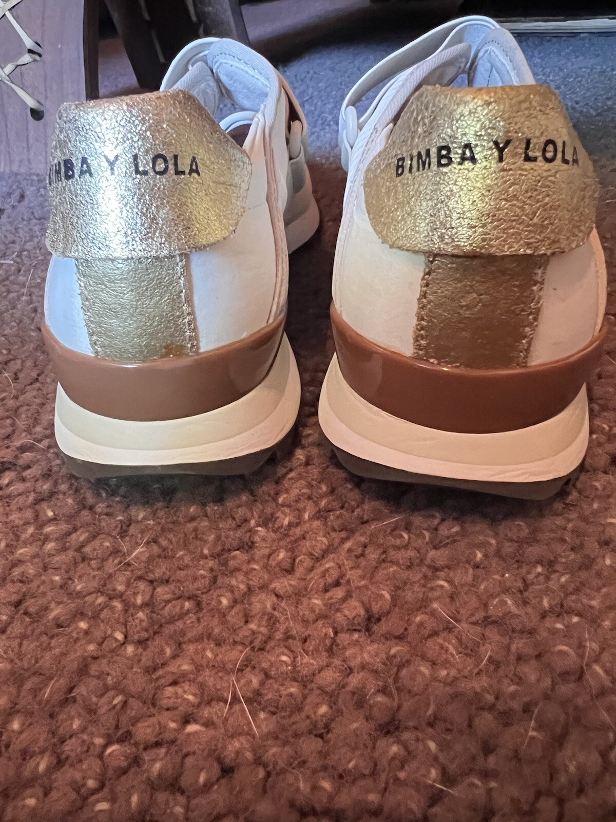 NEW Bimba Y Lola Technical Sneakers Nude Taupe Brown Trainers 39/8 NWOB