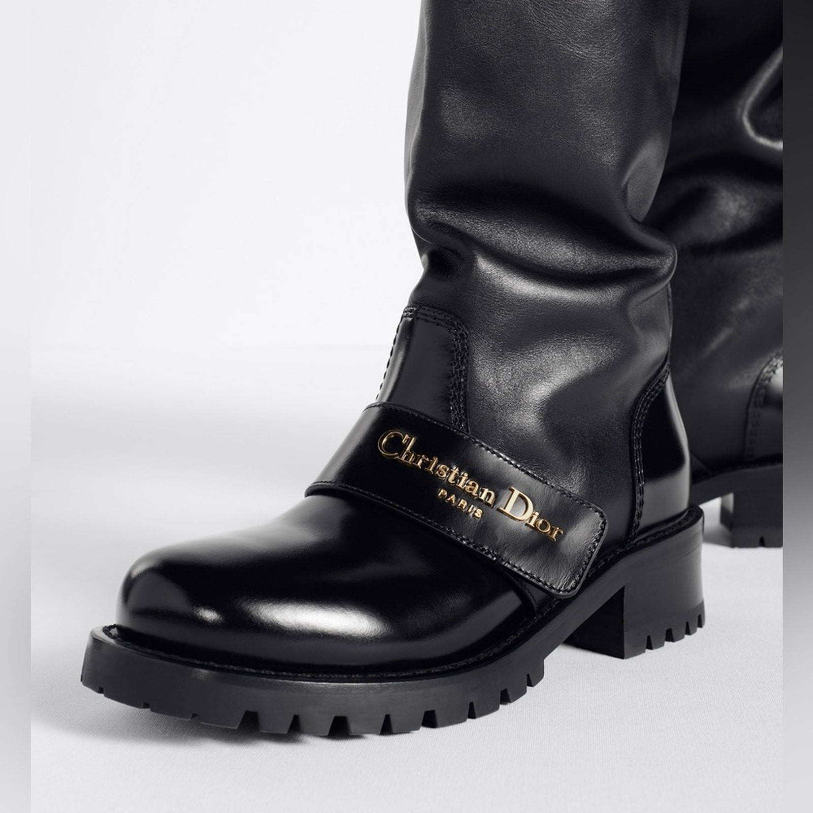 NWT Christian Dior D-Quest Thigh Black Leather Boots, size 37 (US 6-6.5)