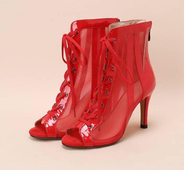 Women’s Peep Toe Lace Up Mesh Sandals Casual Dress Party Ankle Boots Plus Size