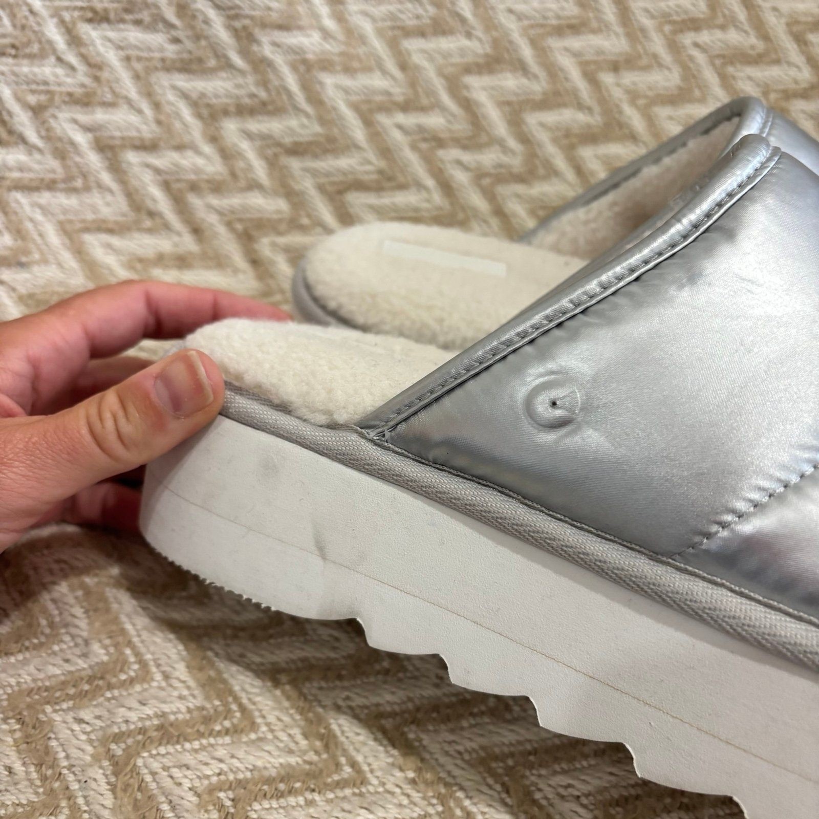 Anthropologie Maeve Women’s Puffy Platform Metallic Silver Slippers Large 10-11