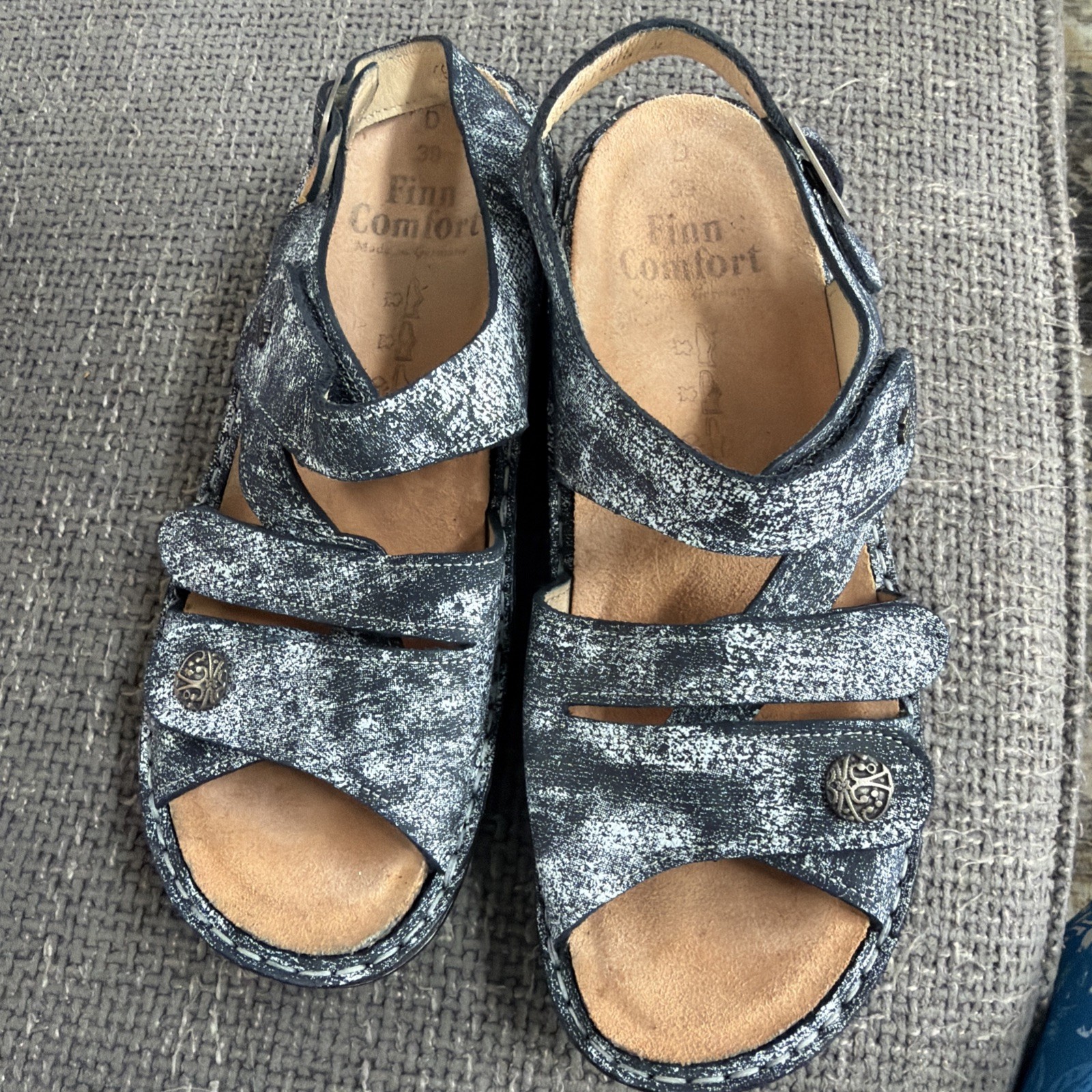 Finn Comfort Gomera Sandals Blue Denim Look Strappy Women’s 39 EU/8.5 US Germany