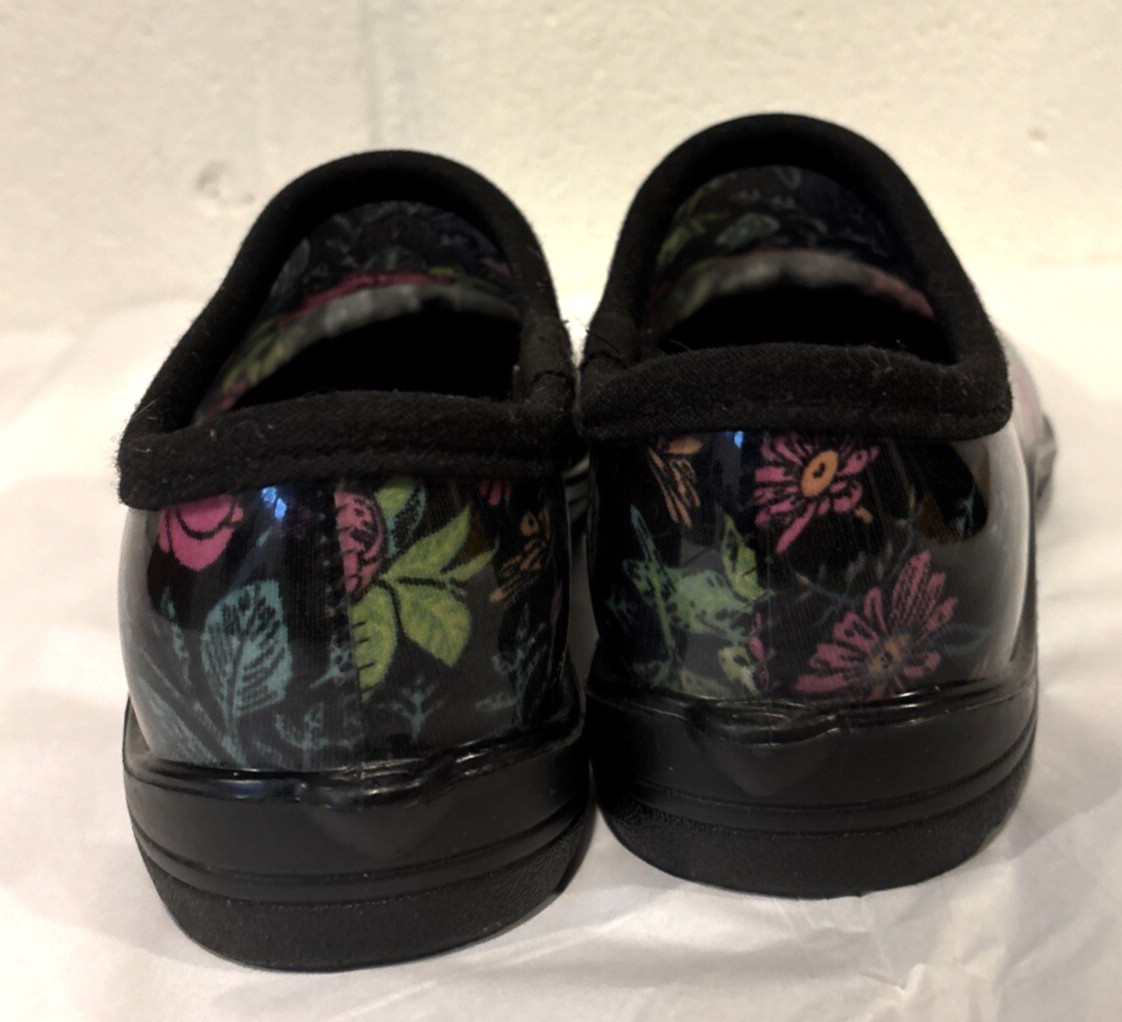 Ground Work Garden Clogs Waterproof Slip On Shoes Black Pink Floral Size 6M
