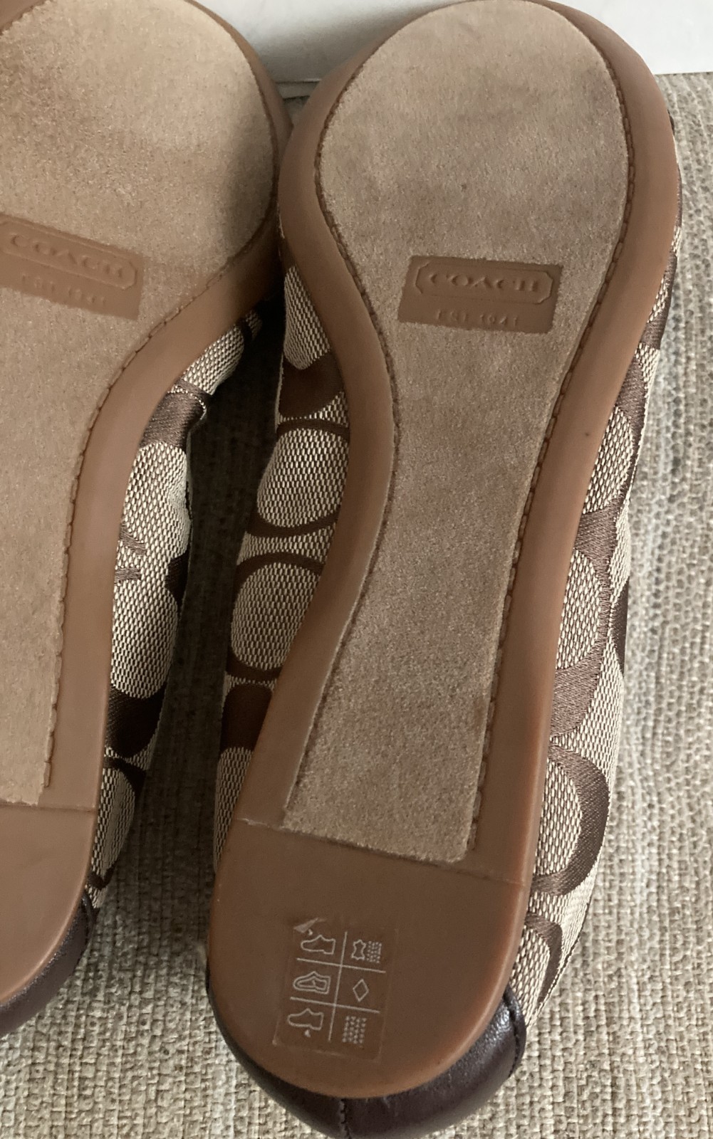 COACH WOMEN’S CHELSEY BALLET FLATS BROWN SIGNATURE CANVAS LEATHER CAP TOE SZ 6B