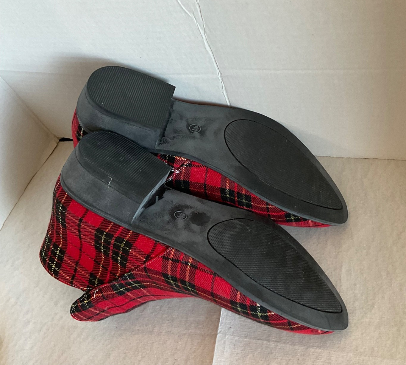 Women Red and Black Plaid Ankle Boots With Side Zipper and Thick Heel 41/ US L