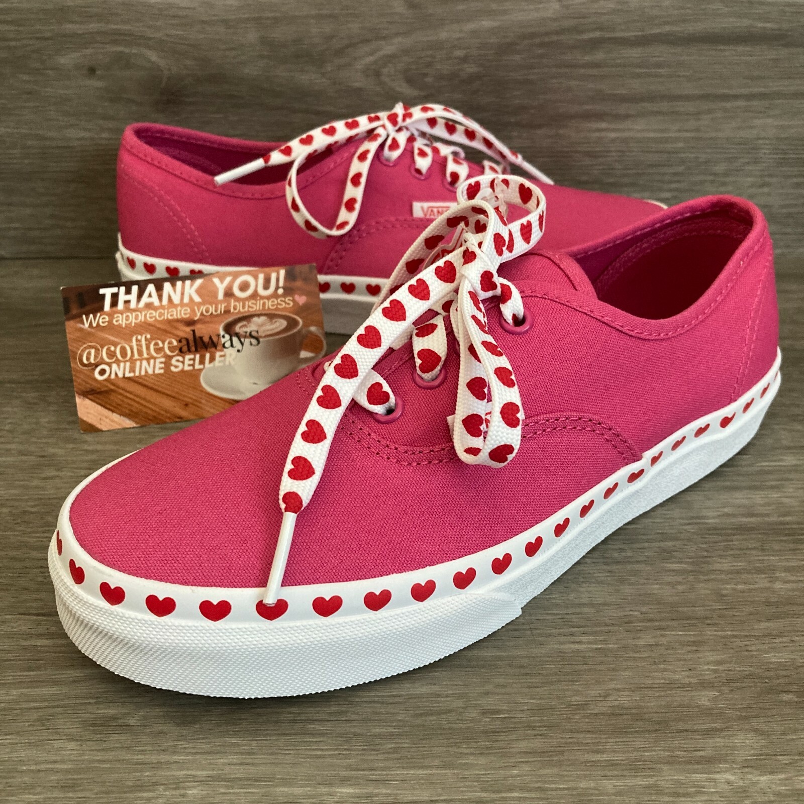 Vans Authentic Heart Foxing Pink Red White Size 6 Women’s New With Box NWB