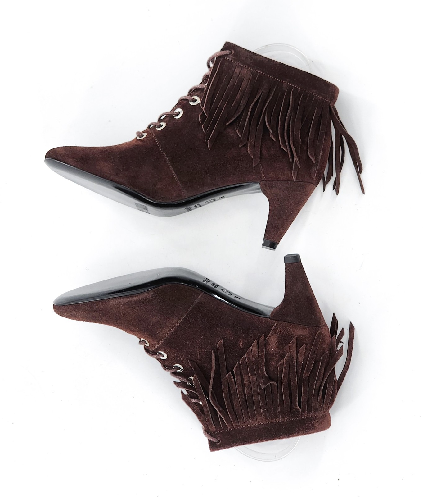 MAJE NWOB Fox Suede Ankle Fringe Bootie Brown $570 Size 36 5.5