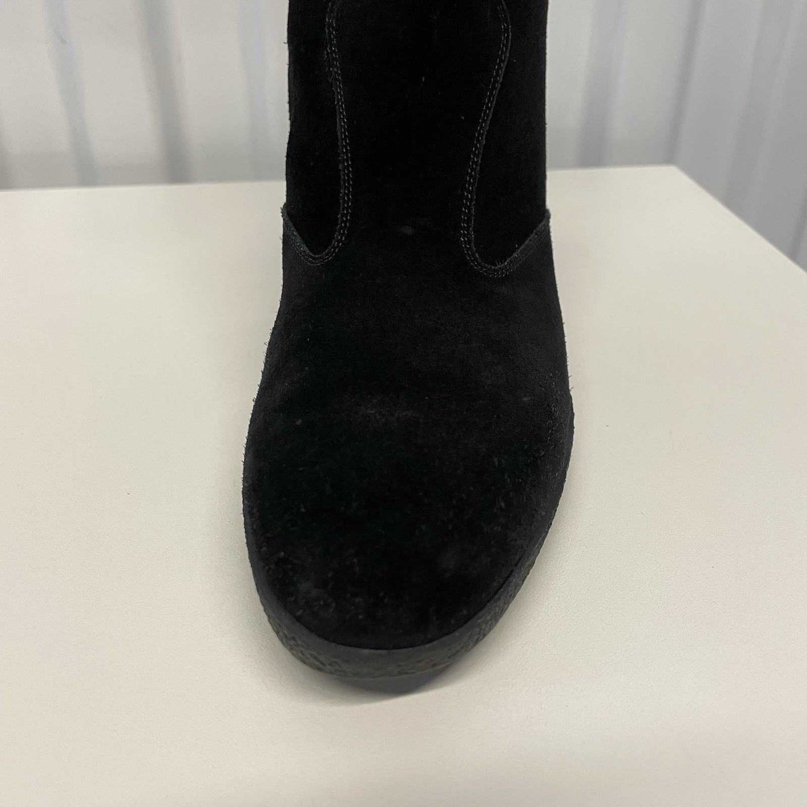 Vintage 90s Ferragamo Black Suede Logo Ankle Boots Women’s 5.5 B