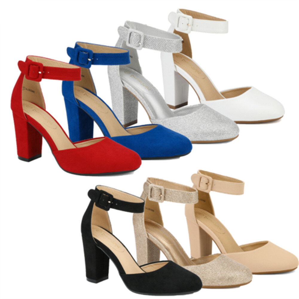 Dream Pairs Women Block Chunky High Heel Round Toe Wedding Dress Pump Shoes