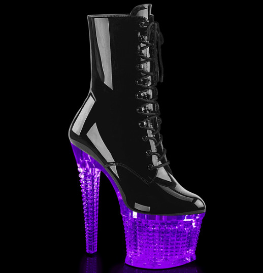 8″ Clear Black Lace Lights Up Color LED Rainbow Stripper Heels Pole Dancer Boots