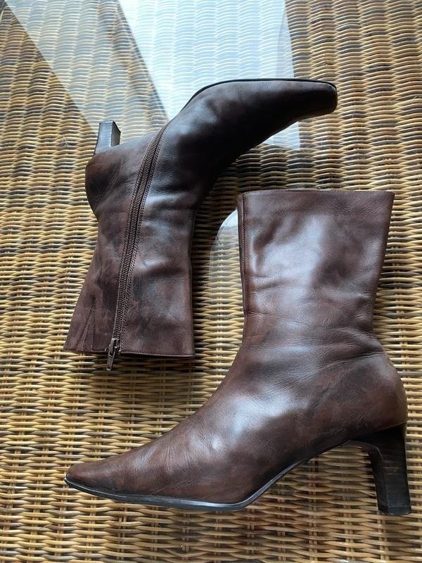 Women navy boot boots brown leather 38 #B9TH