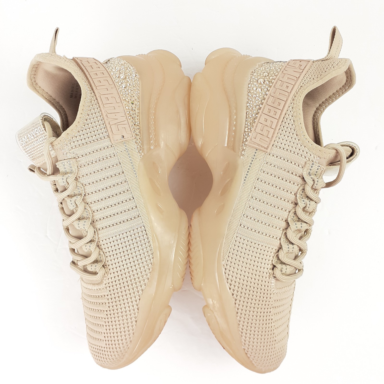 Steve Madden Womens Rhinestone Maxima SM NY90 Tan Beige Sneakers Size 9M Sparkle