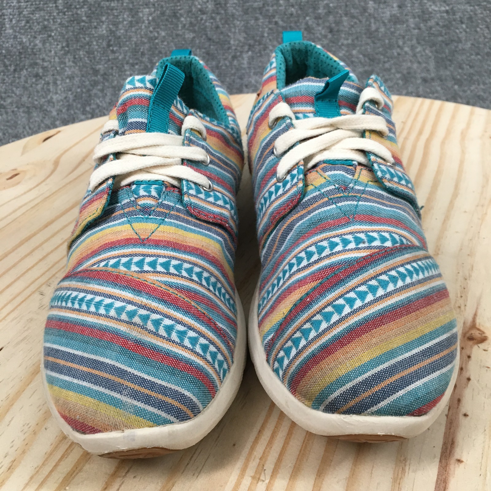 TOMS Shoes Womens 8 Del Rey Striped Casual Lace Up Sneakers Blue Multicolor