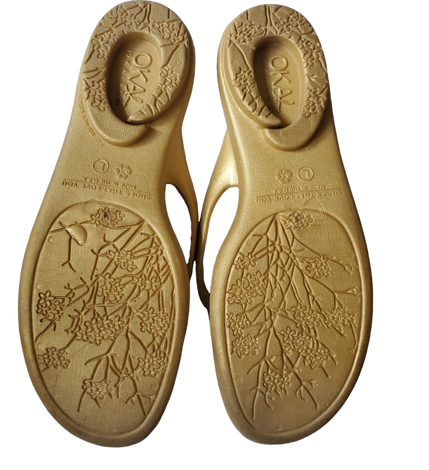 Oka B Flip Flops Sandals Women’s L 10-11 Golden Tan Made In USA Beach Pool